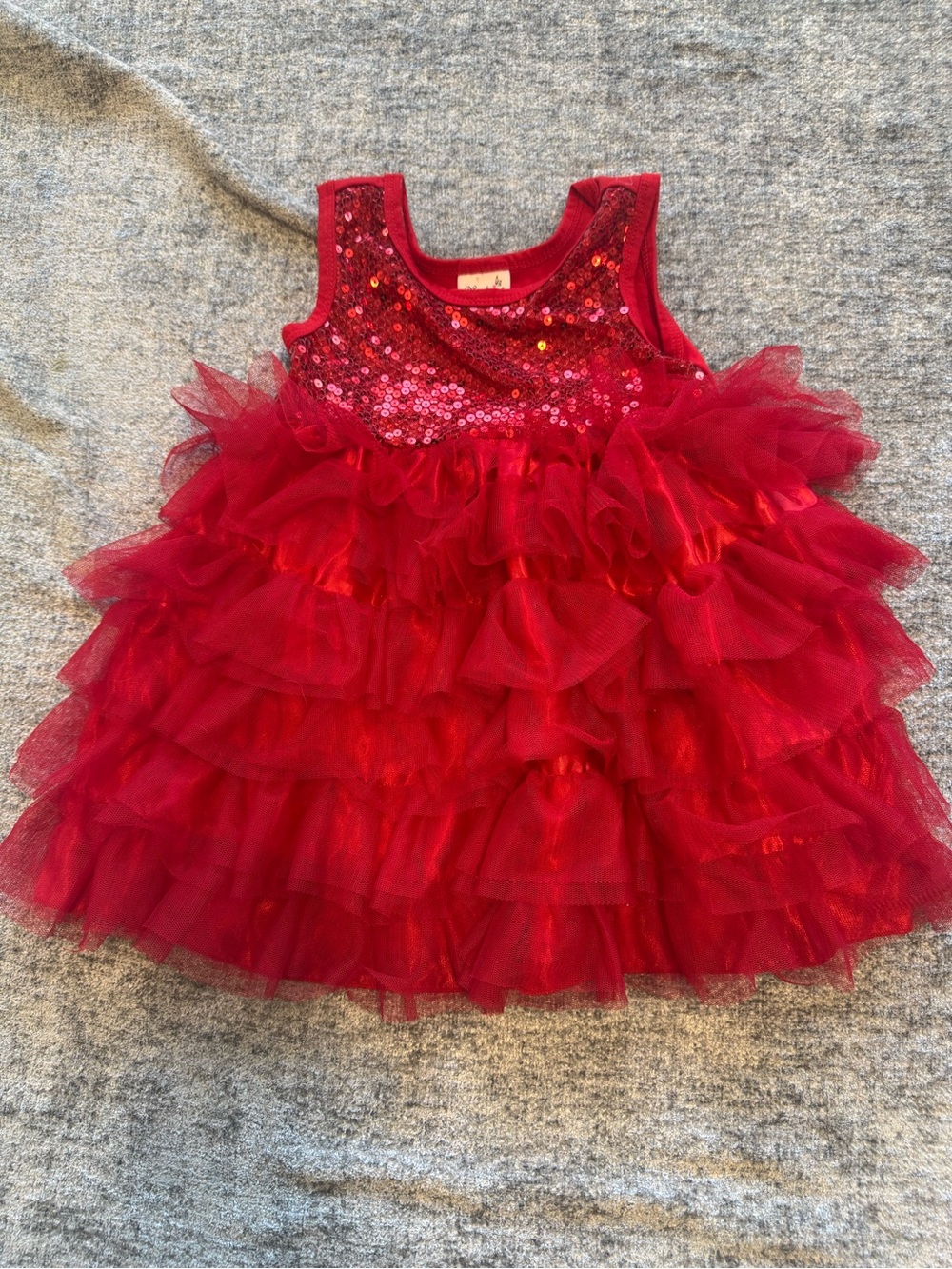 Red Sequin Tulle Ruffle Kids Dress